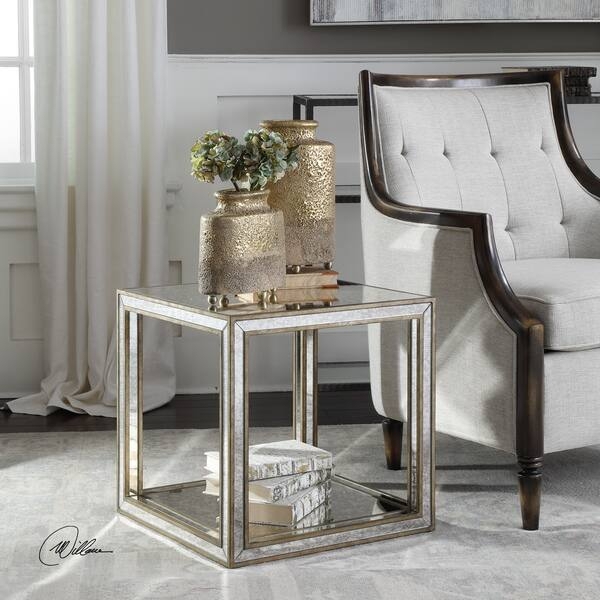 Round Accent Table Silver Metal Frame with Ring Stretcher