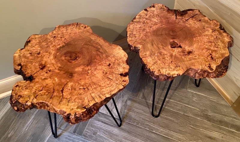 Round Accent Table with Rare Burl Wood Live Edge Top