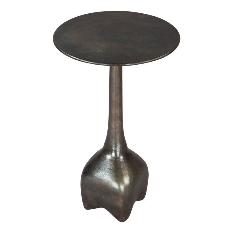 Round Cast Metal End Table with Hammered Texture