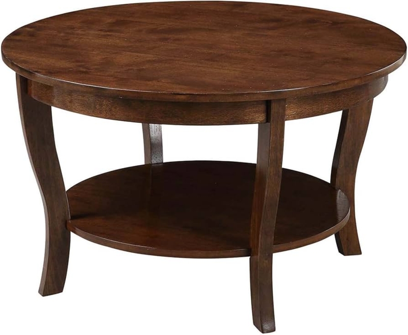 Round Coffee Table Espresso Storage Shelf Tapered Legs