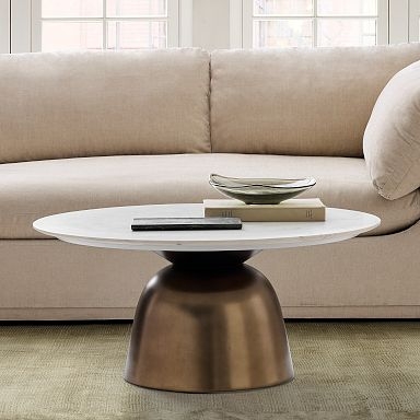 Round Coffee Table Marble Top Tripod Silhouette Metal Base