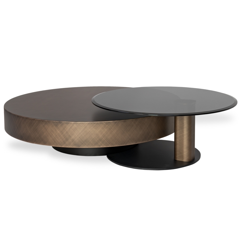 Round Coffee Table Minimalist Cross Base with Stone-Like Top