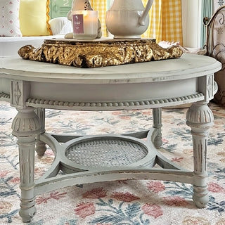 Round Coffee Table with Circular Shelf and Distressed Wood Finish