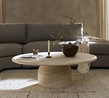 Round Concrete Coffee Table Chunky Drum Base Matte Finish