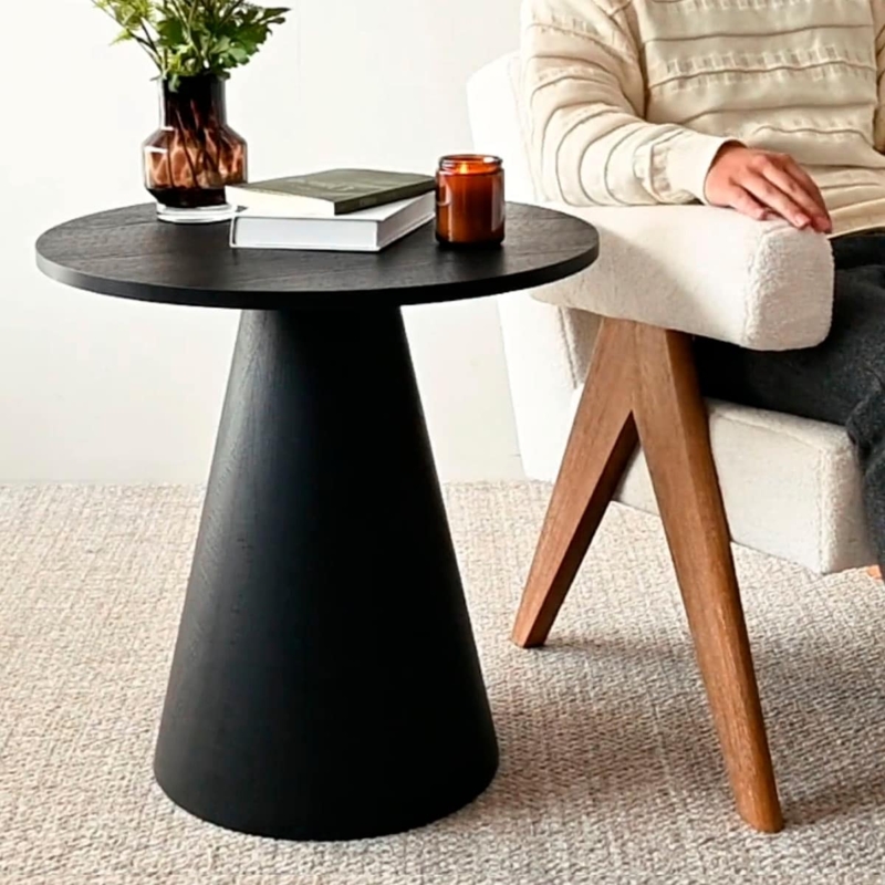 Round End Table Black Matte Tiered Pedestal Base