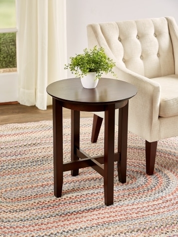 Round End Table Espresso Finish with Storage Shelf Traditional Style