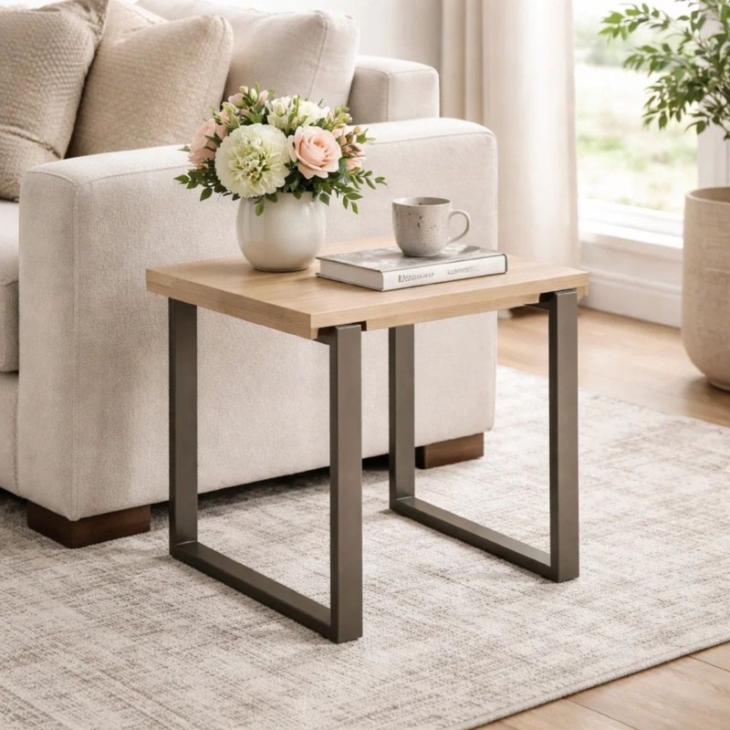 Round End Table Stone Like Top Bronze Sled Base