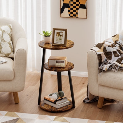 Round End Table: Whitewashed Wood Three-Tier Shelves, Coastal Living Room
