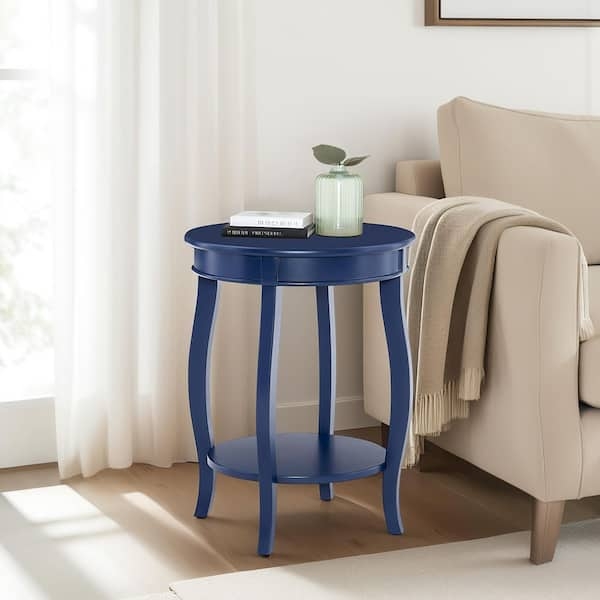 Round End Table with Round Lower Shelf, Transitional Wood Accent Table
