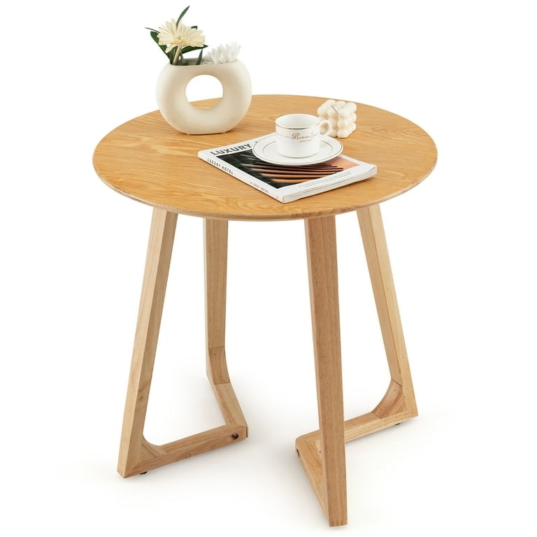 Round End Table with Smooth Natural Finish and Tapered Tripod Legs