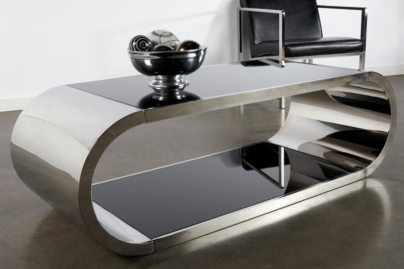 Round Modern Coffee Table featuring Geometric Interlocking Chrome Base