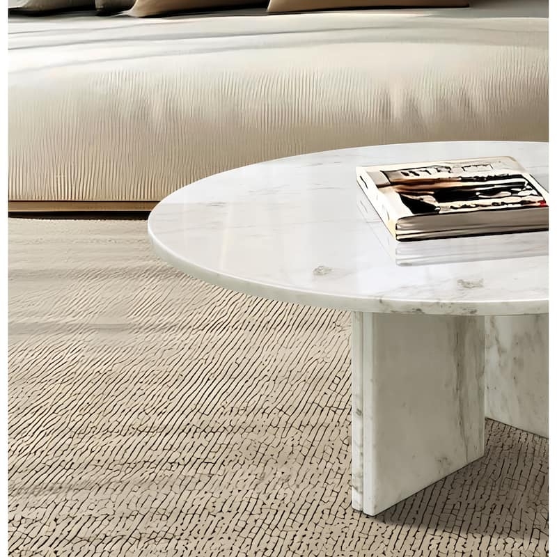 Round Nesting Coffee Table Set with Marble Top and Black Metal Frame