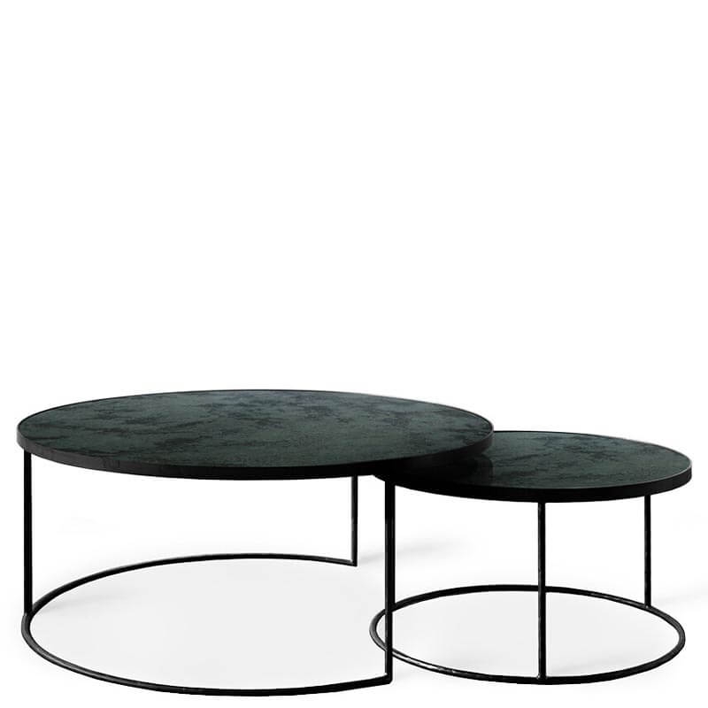 Round Nesting Coffee Tables Pitted Texture Slim Metal Frame