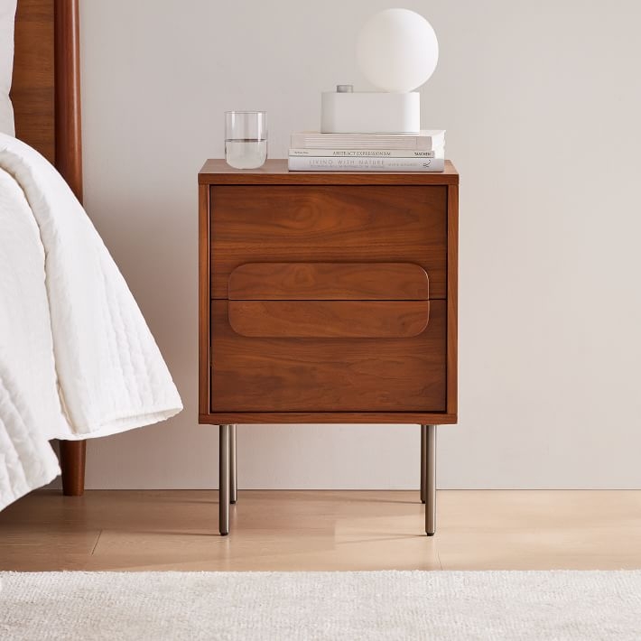 Round Nightstand in Two-Tone Wood and White Finish