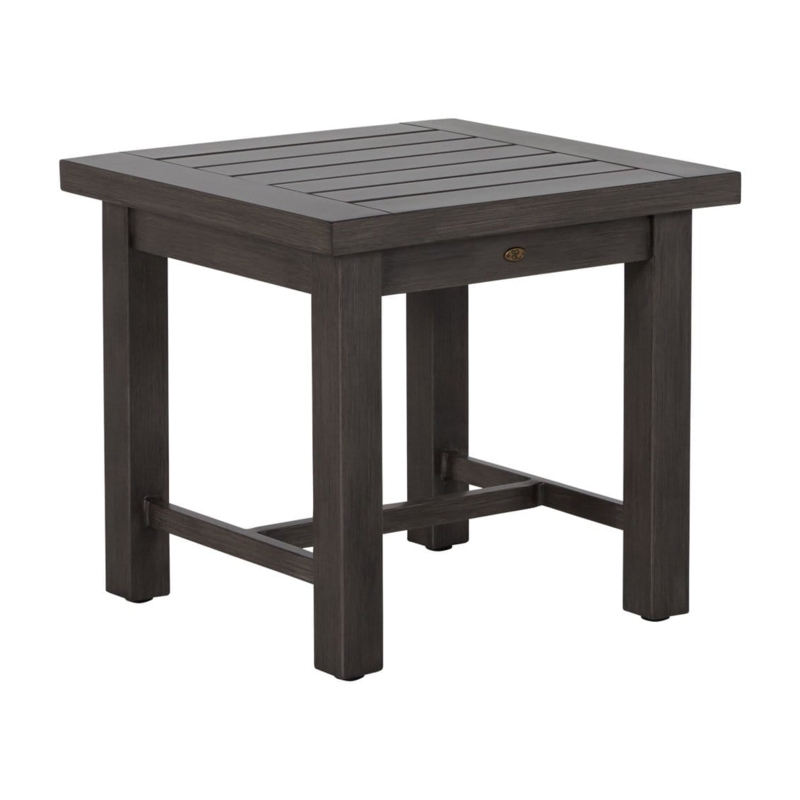 Round Outdoor Side Table Black Metal Cross Stretcher Base