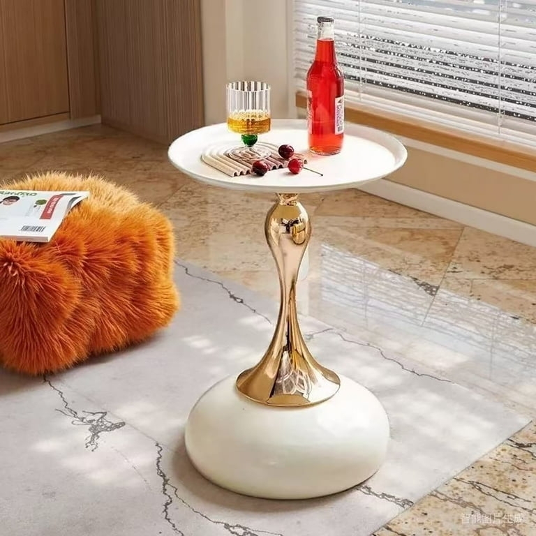 Round Pedestal Accent Table with Marble Pattern Tray Top