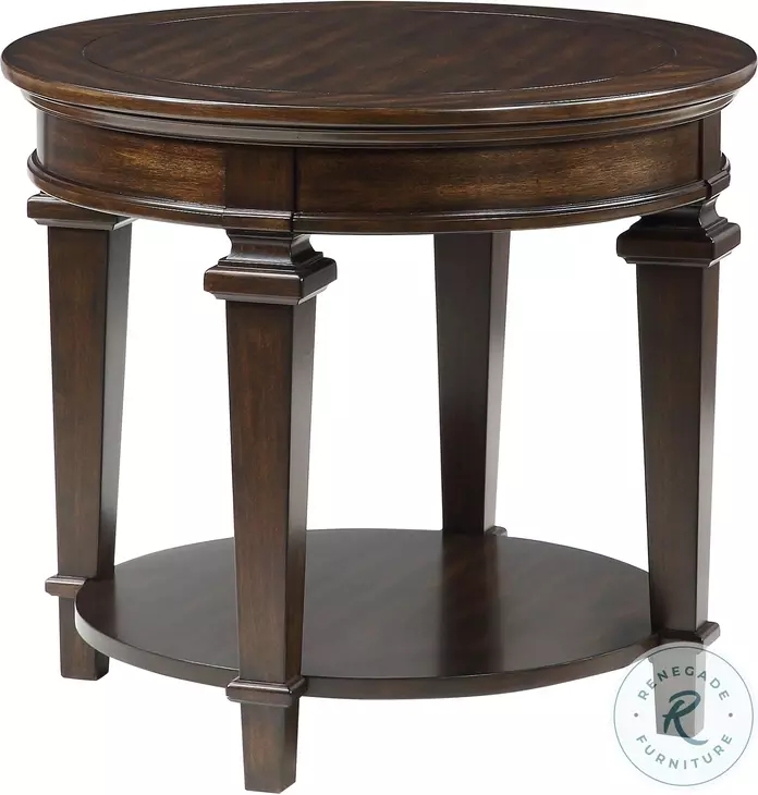 Round Pedestal End Table with Curved Tripod Legs in Dark Finish