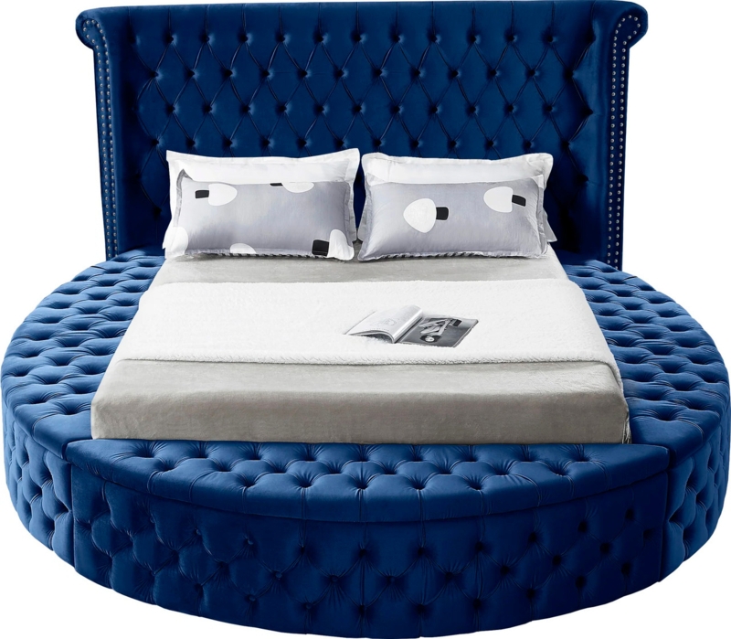 Round Platform Bed with Integrated Storage Benches