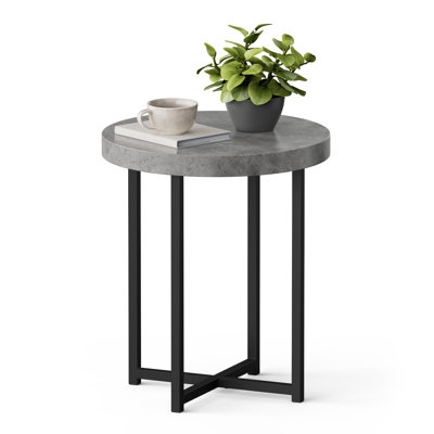 Round Side Table Concrete Effect Pedestal Base Grey Finish