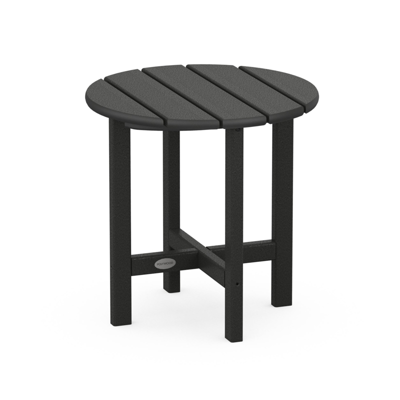 Round Side Table Dark Brown Wood Grain Texture Cross Brace Base