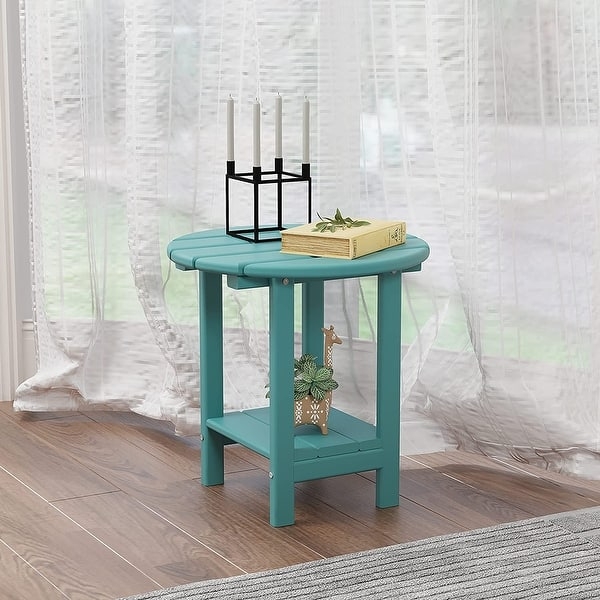 Round Side Table Light Gray Slatted Top Tripod Legs Outdoor Patio