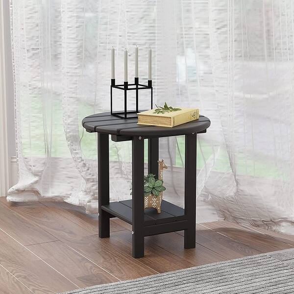 Round Side Table Violet Grey Slatted Top Four Legs Outdoor Adirondack