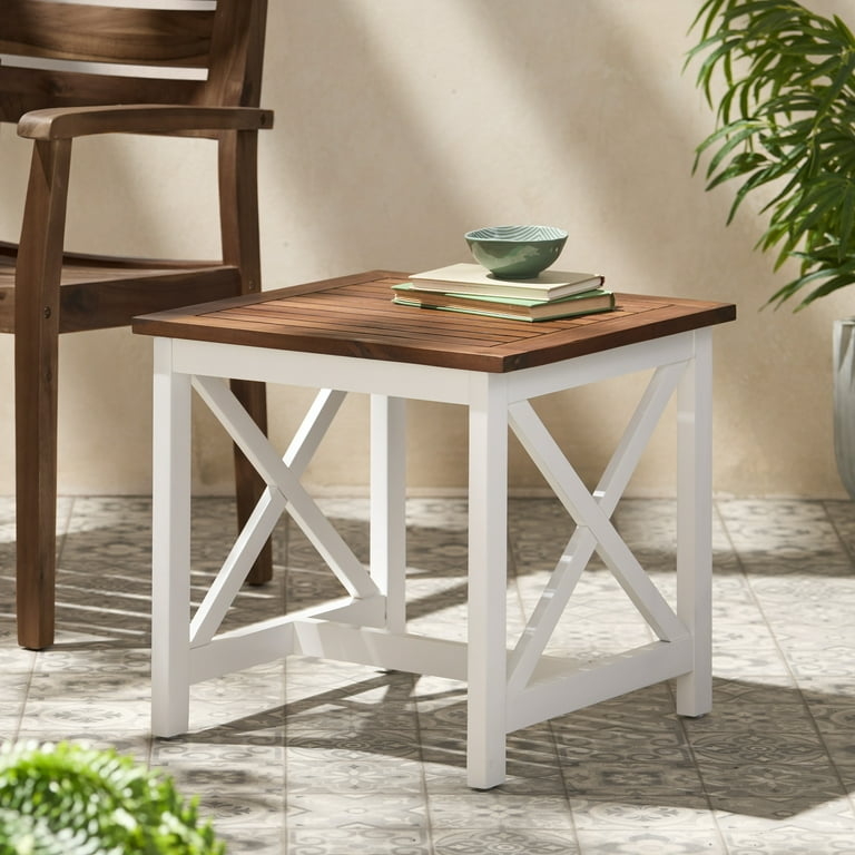 Round Slatted Side Table Black Metal Tripod Frame Industrial