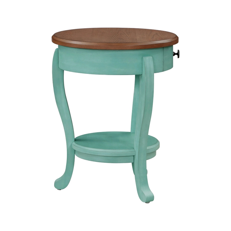 Round Transitional End Table with Drawer and Lower Shelf