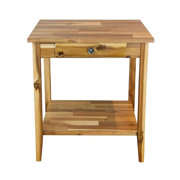 Round Tripod End Table Honey Brown Acacia Wood Accent Furniture