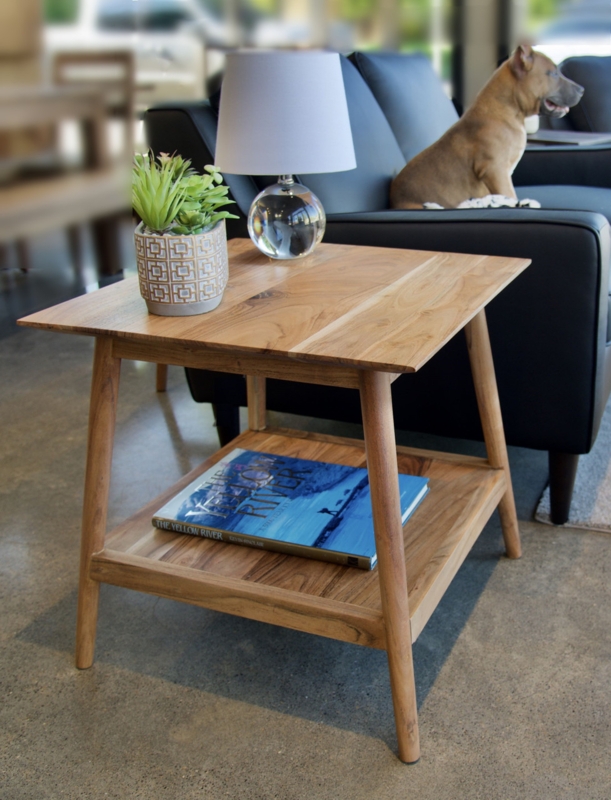 Round Two-Tier End Table Organic Wood Storage Side Table