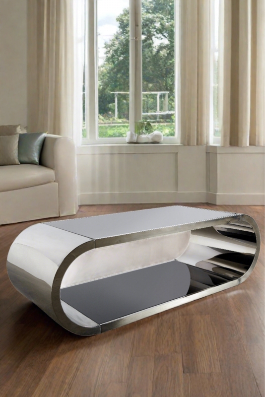 Round Two-Tier Glass Coffee Table with Curved Chrome Legs