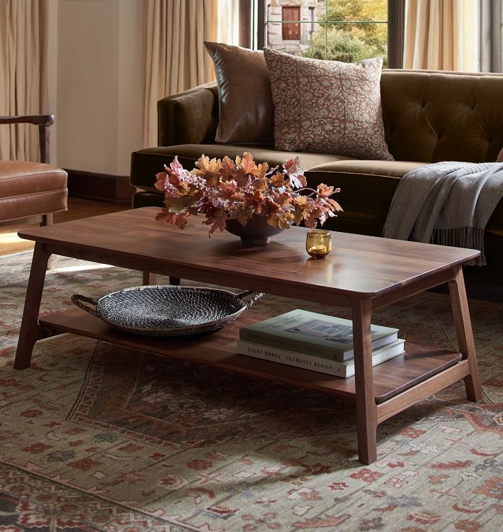 Round Walnut Coffee Table with Chunky Cylindrical Legs