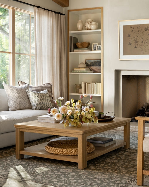 Round Wood Plinth Coffee Table Thick Circular Top Organic Modern