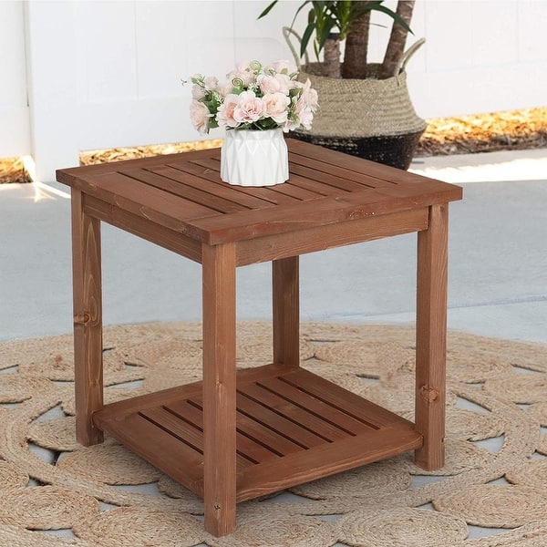 Round Wood Side Table with Pedestal Base for Garden