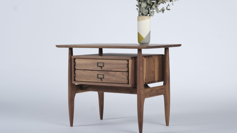 Round Wood Tripod Base Side Table Exposed Joinery Scandinavian Accent