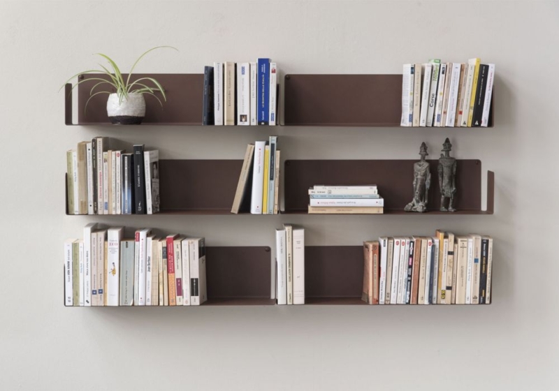 Rust Wall Shelves Ultra Slim Profile Staggered Layout Metal Set Of Six