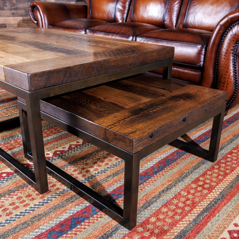 Rustic Bunching Coffee Table Set Organic Distressed Wood