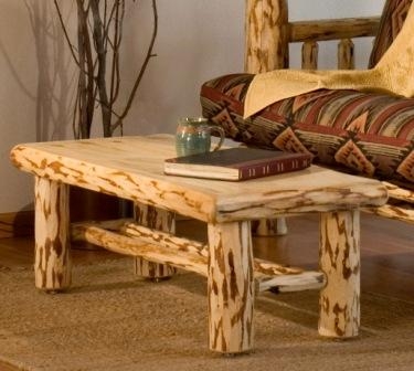 Rustic Coffee Table Log Legs Log Edged Top Cabin Style Outdoor
