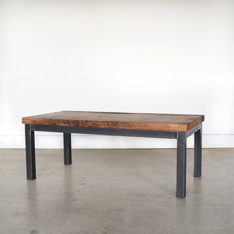 Rustic Coffee Table with Mesh Shelf Industrial Wood Plank Top