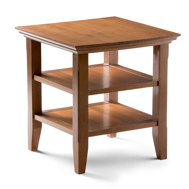 Rustic Dark Wood End Table with Tapered Legs and Aged Brown Finish