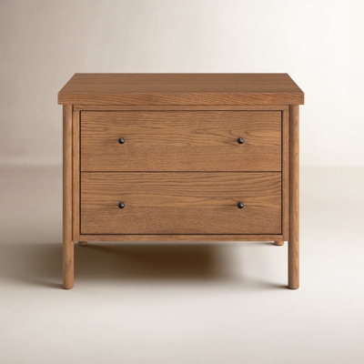 Rustic Dark Wood Nightstand featuring Two Drawers and Bar Pulls