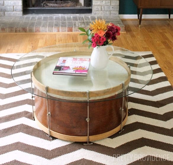 Rustic Drum Coffee Table Salvaged Spool Design Weathered Wood