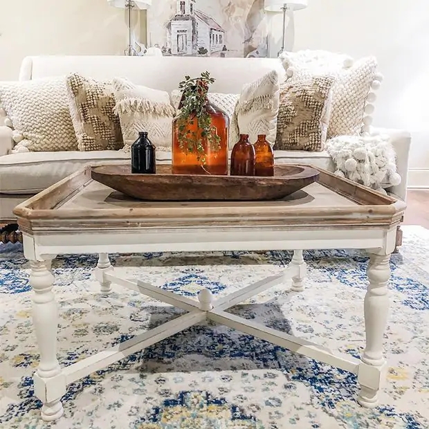 Rustic Farmhouse Coffee Table Two Tone Finish Distressed Base Storage