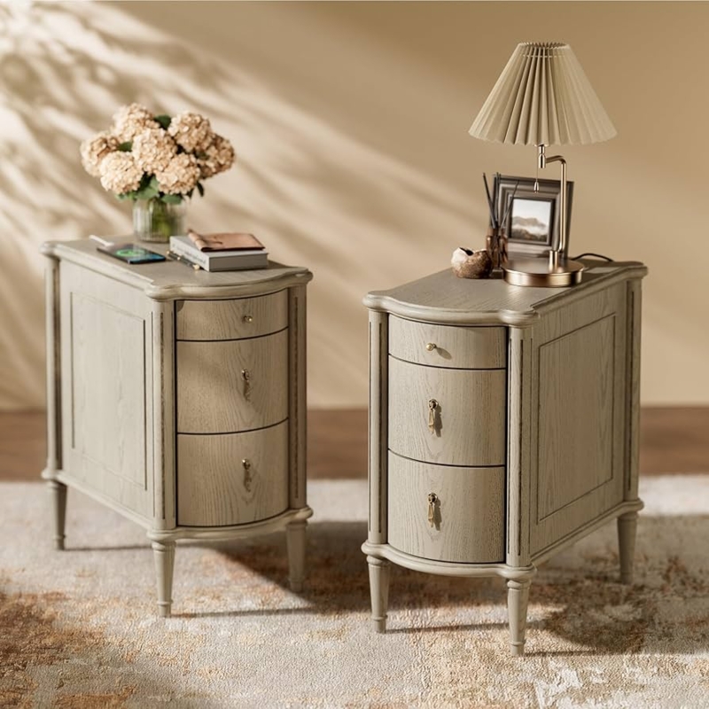 Rustic Farmhouse Nightstand Set in Antique Grey with Charging Station