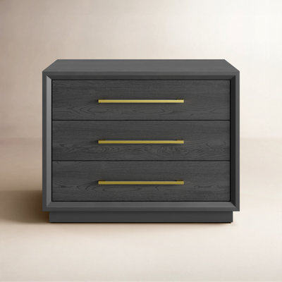 Rustic Farmhouse Nightstand Three-Drawer Wood with Black Bin Pulls