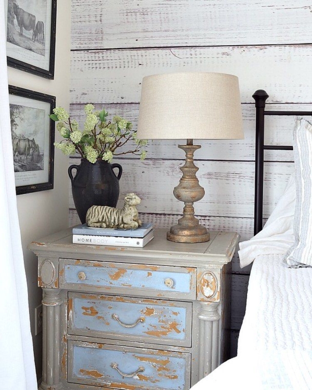Rustic French Country Nightstand Styling with Scalloped Base Apron