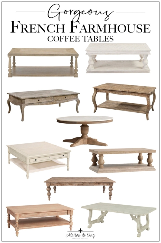 Rustic French Farmhouse Coffee Tables Collage, Weathered Wood Ideas.