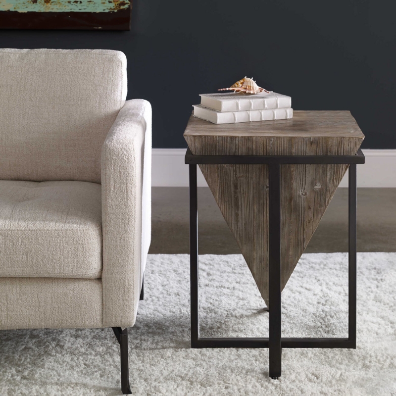 Rustic Industrial Accent Table Adjustable Screw Mechanism Base
