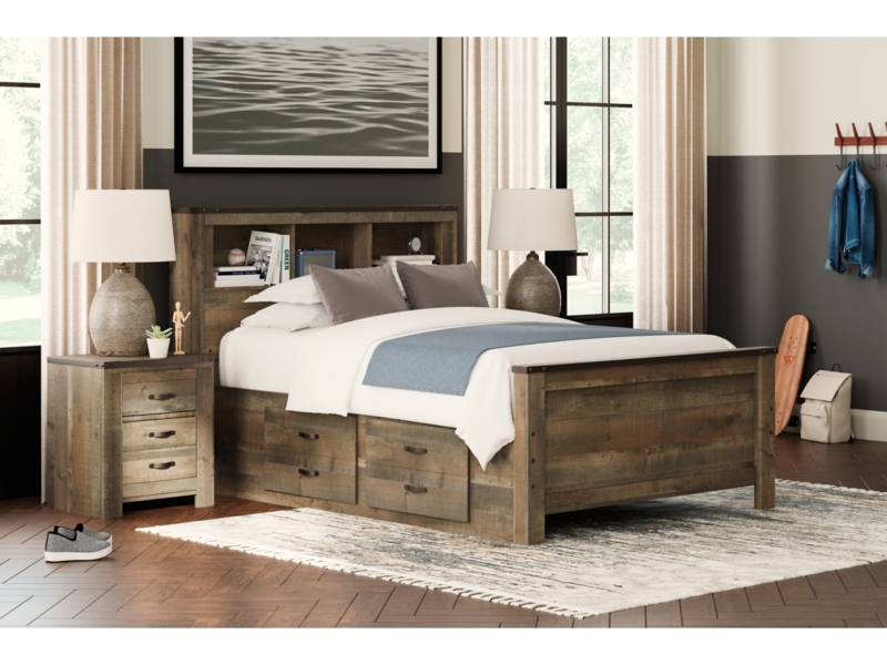 Rustic Industrial Bookcase Bed: Weathered Plank with Bolt Hardware