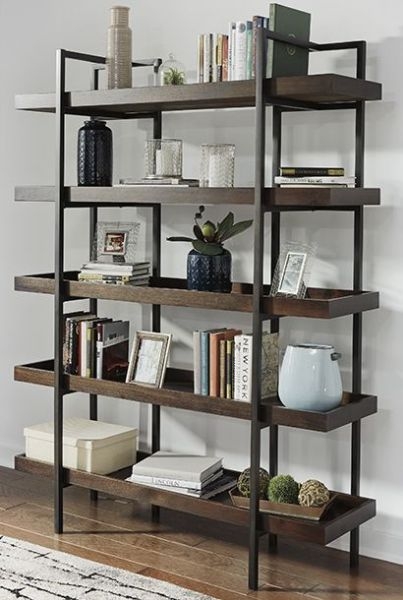 Rustic Industrial Bookcase with Thick Wood Shelves and Metal Frame